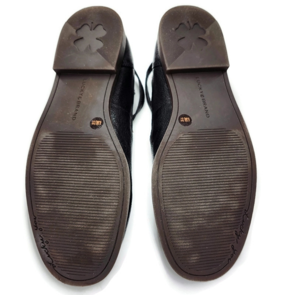 Lucky Brand Necia Black Leather Criss-Cross Mary-Jane Straps Round-Toe Flats - Picture 12 of 12
